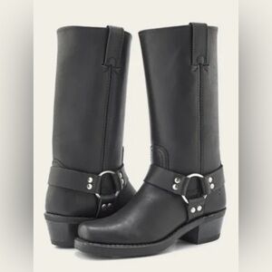 Frye Harness Square Toe Buckle Moto Leather Tall Boots 77300- Sz 8M